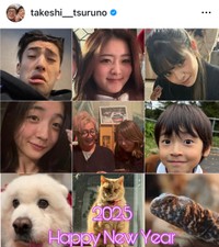 つるの家のインスタグラム年賀。右上が次女のおとさん（つるの剛士公式インスタグラムより）