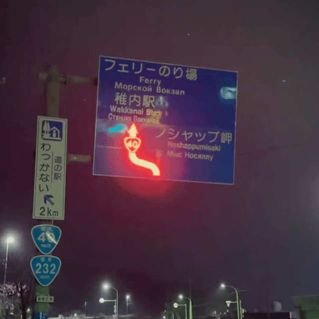 こちらが話題の光る案内標識（白丸あすかさん提供）