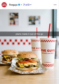 ファイブガイズのインスタグラム@fiveguysより
