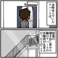 部屋の窓から隣のアパートの階段が丸見えだった（退屈健さん提供）
