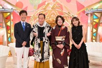 （左から）司会の藤井隆、ヨネスケ、妻の陽子さん、司会の井上咲楽＝「新婚さんいらっしゃい！」6月29日放送回よりⓒABCテレビ