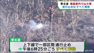 東北道の単独事故で発炎筒から火が燃え移り山火事に　周辺区間一時通行止め
