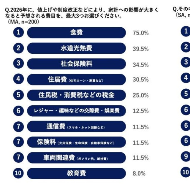 FPの7割以上が2026年の家計への影響が最も大きい費目を「食費」と回答（出典：ソニー損害保険株式会社）