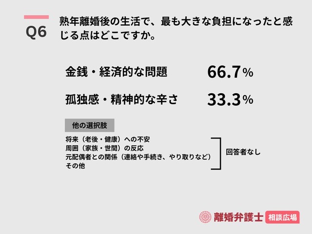 熟年離婚後の生活で、最も大きな負担になったと感じる点はどこですか（出典：離婚弁護士相談広場）