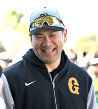 笑顔を見せる巨人の田中将大