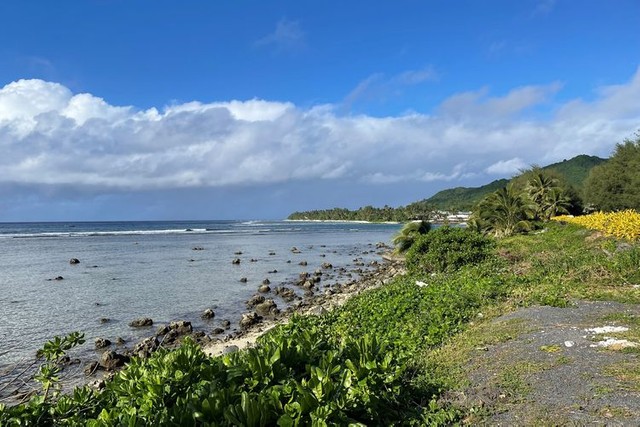 クック諸島ラロトンガ島の海岸＝2022年6月24日、荒ちひろ撮影