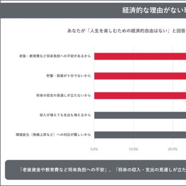 人生を楽しむための経済的自由がない理由（出典：トーシンパートナーズ調べ）