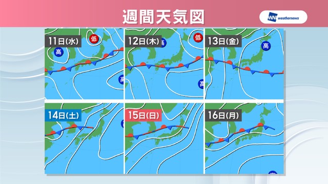 週間天気図（11～16日）