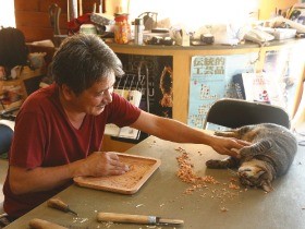 出入り自由、アイヌ工芸作家を見守る自然体の猫たち