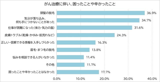 がん治療に伴い、困ったことや辛かったこと（提供画像）