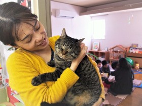 多頭崩壊を生き延びた障がいがある猫　子育て支援の場で人気者に