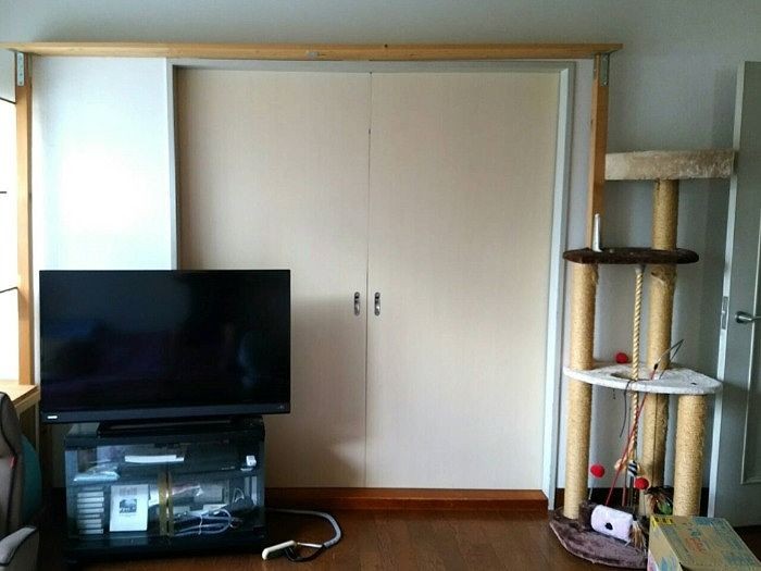 キャットタワー〔右）に、後からキャットステップを増設。居間はあっという間にキナコ仕様に…