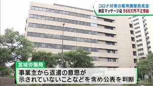 仙台・泉区のマッサージ店が雇用調整助成金９６０万円を不正受給
