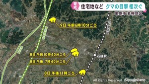 宮城・栗原市若柳地区で８日から９日にかけてクマの目撃が相次ぐ