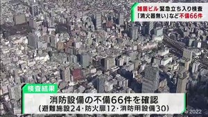 宮城県内のビル６６件で消防設備の不備を確認　大阪市のビル火災を受けて立ち入り検査