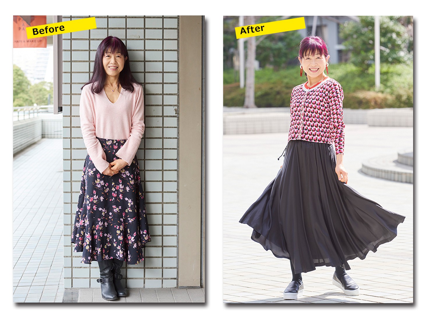 柄物トップスの着こなし術 若々しい色合わせの法則とは