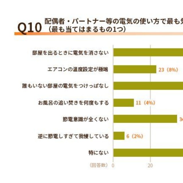 配偶者・パートナー等の電気の使い方で最も気になることは何ですか？（提供画像）