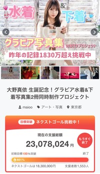 大野真依、写真集クラファン支援額が自己最多2300万円超え