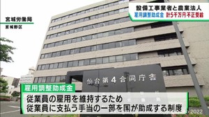 雇用調整助成金を不正受給　仙台市の設備工事業者と白石市の農業法人