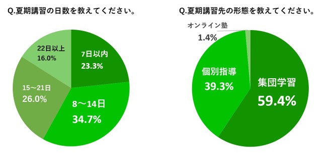 夏期講習の日数／夏期講習の形態（提供画像）