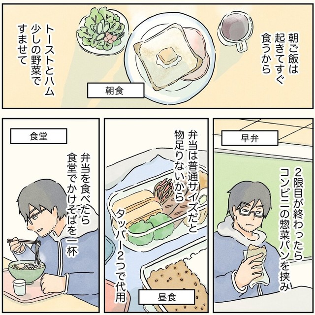 朝食と昼食の間に1食、昼食後に追加で1食（コンテくん提供）