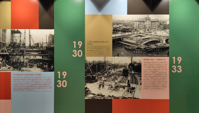 地下鉄建設工事の様子が写真付きで紹介されている（森ノ宮駅）