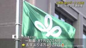 地方公務員に夏のボーナス支給　宮城県と仙台市は３年連続で増額