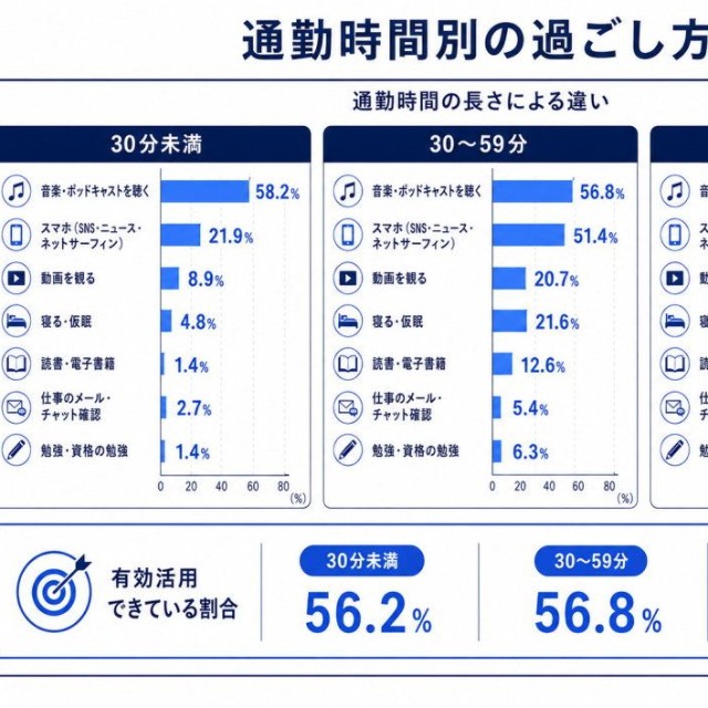 【通勤時間別】通勤中にしていること（提供画像）