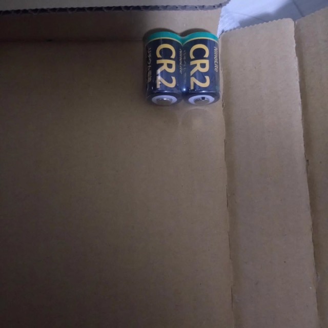 大きな箱の隅に置かれていたリチウム電池2本／迫田祐介さん提供