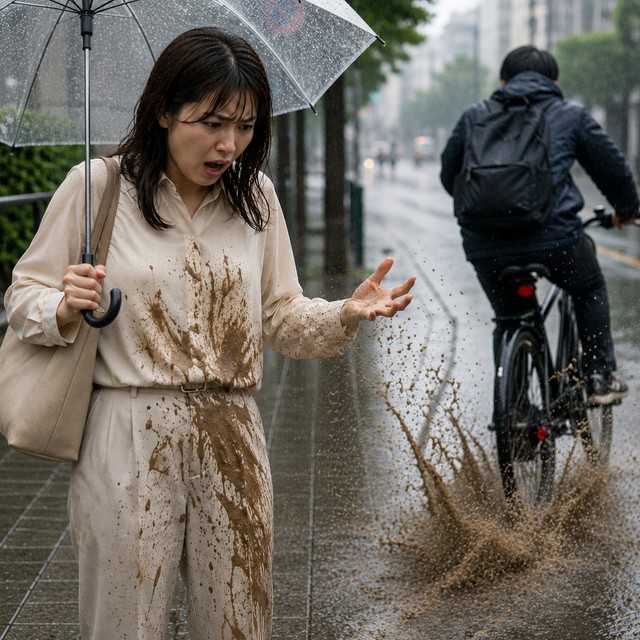自転車に泥水をかけられた…クリーニング代請求したい！　※この画像はAdobe Fireflyで作成したイメージです