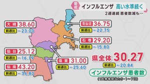 宮城県のインフルエンザ患者数　２週連続減少も引き続き警戒が必要