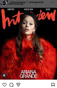「インタビュー」誌に登場したアリアナ・グランデ＝インタビューのインスタグラム＠interviewmagより