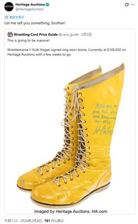 ハルク・ホーガンさんが「レッスルマニアⅠ」で使用したブーツ＝ヘリテージ・オークションズのX(旧ツイッター)＠HeritageAuction