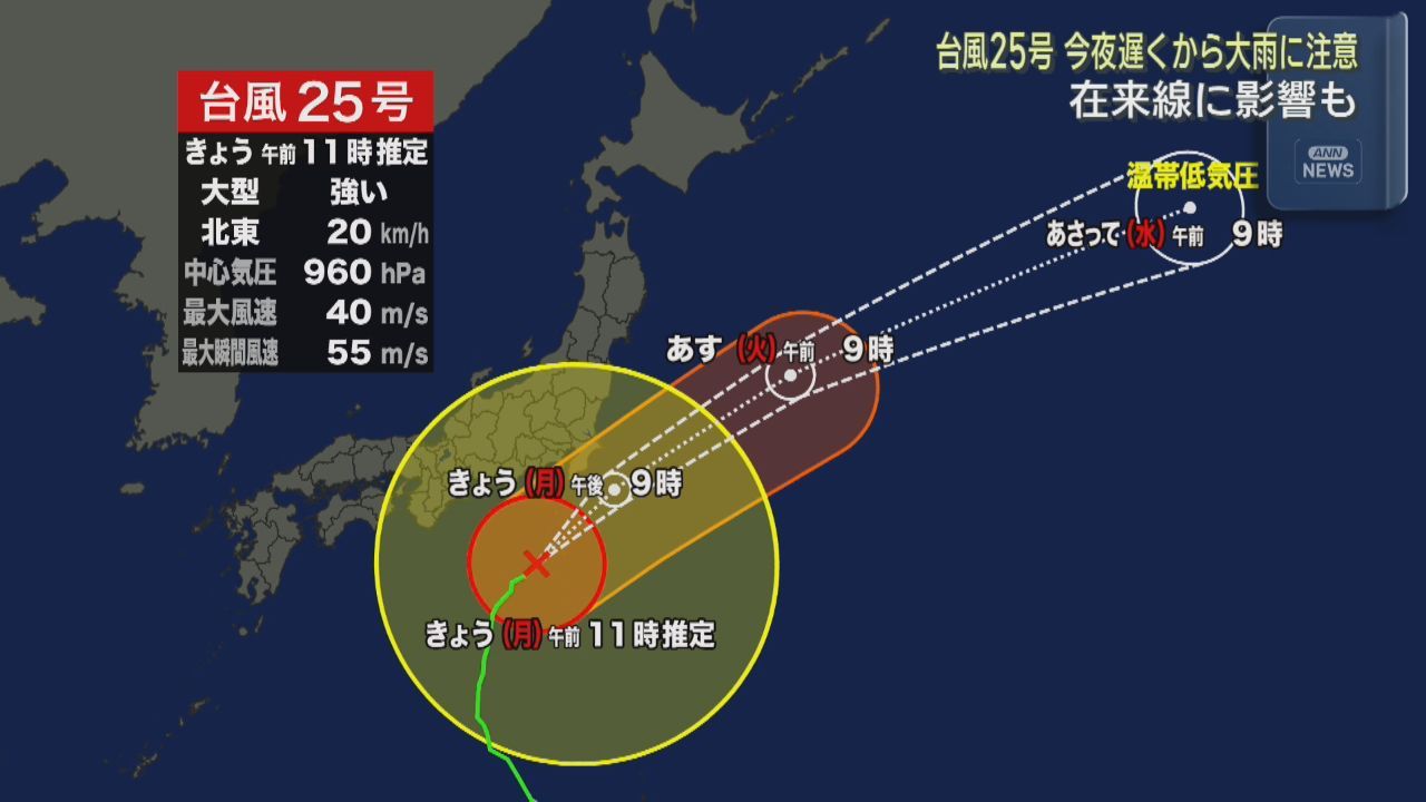 台風２５号接近で在来線に影響　ＪＲ陸羽東線一部区間で運休予定