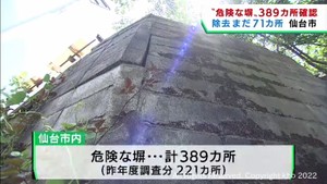 倒壊の恐れがある塀が仙台市に３８９カ所　うち取り除かれたのは７１カ所