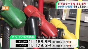 レギュラーガソリン２円値上がり　ウクライナ情勢が影響　今後も高値が続く