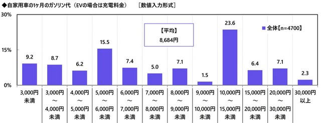 自家用車の1カ月のガソリン代（EVの場合は充電料金）（提供画像）