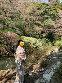 利休忌茶会に誘った友人も貸出し&着付して一緒に着物を楽しむ（別日撮影）／三彩さん（@san.sai0907）提供