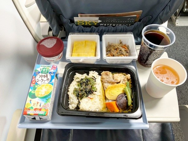 室内に再現した飛行機内のインテリア。機内食を再現したことも（画像提供：グロジー2ndさん）
