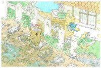 『切り株』くんが雨上がりの春の日にウキウキしている場面／apipoさん（@apipo1113）提供