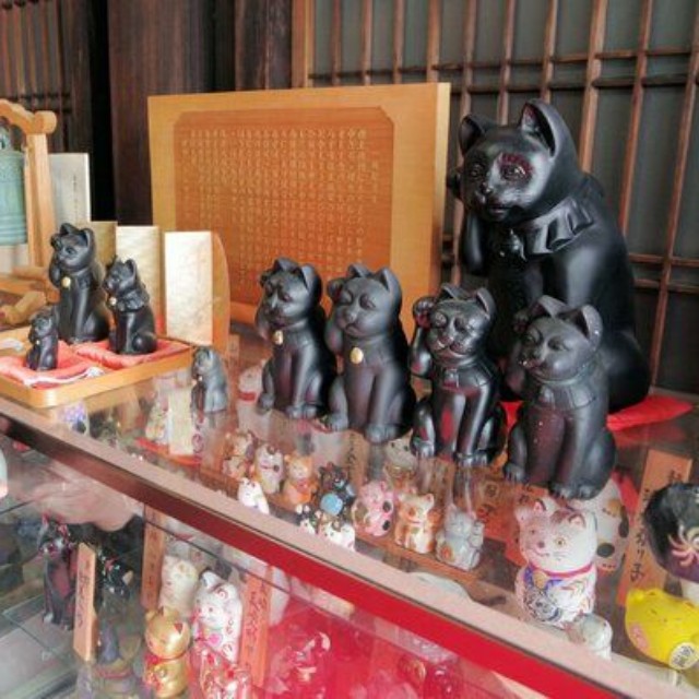 授与している招き猫を手にする信ケ原住職（京都市左京区・檀王法輪寺）