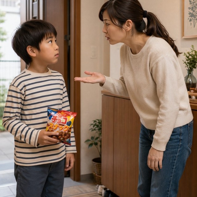 子どもが友達にお菓子を買ってもらってきた！　※この画像はAdobe Fireflyで作成したイメージです