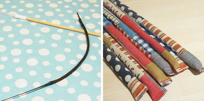 「猫の家」看板商品の「ヨロコブラ」（左）と、キャットニップがぎっちり詰まった「にっぷ棒」（右）