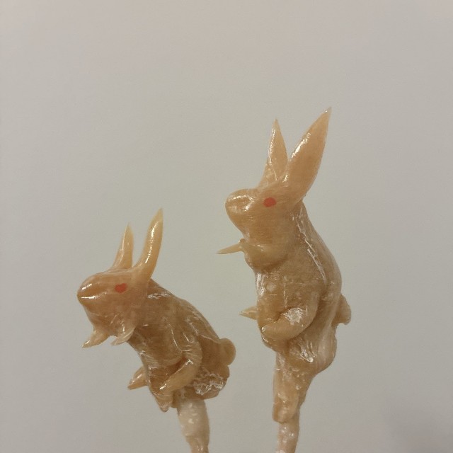 練習3日目の飴細工「兎」はそれっぽい可愛げがある（oh!脳さん提供）