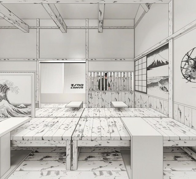 １６日のオープン後、ＳＮＳで話題を呼んでいる和カフェ「モノクロＣＨＡＹＡ」店内（モノクロＣＨＡＹＡ　インスタグラムより）