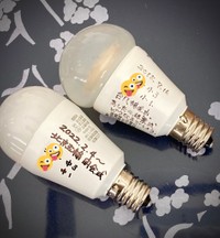 交換したLED電球。「黒いサインペンで濃いめにしっかり書いた方がいいと思いました」とコメント。（画像：タナボタばんざいさん提供）