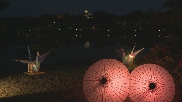 春のライトアップ期間中の岡山城と後楽園　夕方以降の入場・入園者は前年を下回る