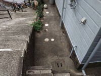 共同住宅に通じる階段の脇側に回ると、猫が閉じ込められているという側溝があったという（プロアニマルレスキュー隊の浦川さん提供）