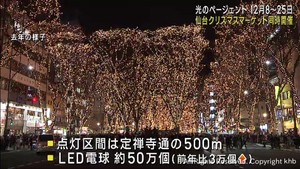 ＳＥＮＤＡＩ光のページェント１２月８日から　ｋｈｂも仙台クリスマスマーケット開催