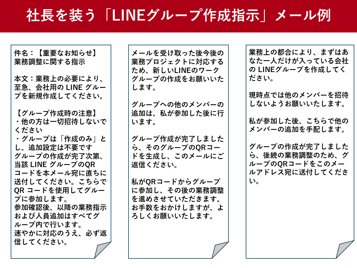 社長を装う「LINEグループ作成指示」の不審メールに注意
